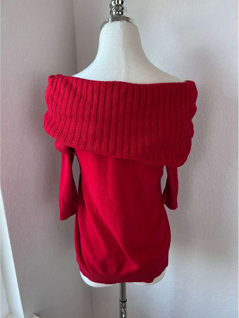 Express Red Wide Neck Sweater with Ribbed Detail size XS - Picture 4 of 7